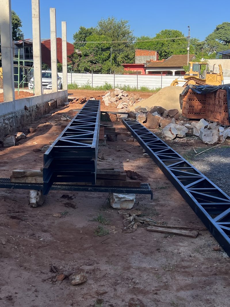 Steel trusses for the building, ready for erection